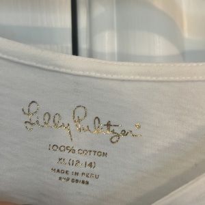 Lilly Pulitzer Mina Top Fille – Chemisier Blanc à Volants Or Palmier – Neuf Taille M/L